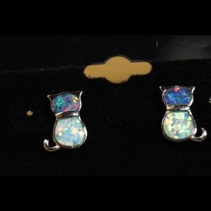 Beautiful Sterling Silver Cat Opal Stud Earrings!